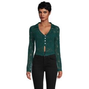 Madden NYC Lace Top Size L Green Y2K 70s Whimsigoth Fairy UNLINED Blouse Witch